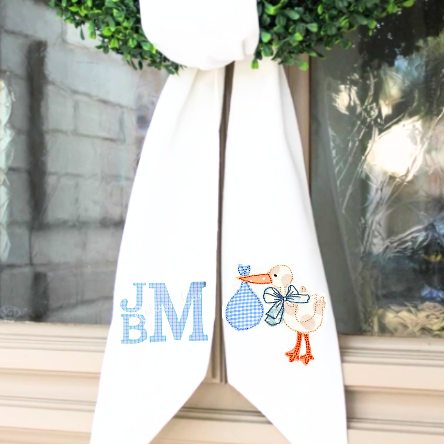 Personalized Baby Stork Wreath Sash