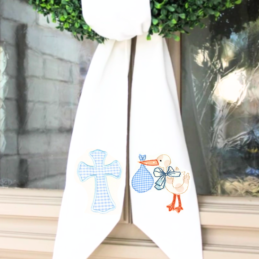 Personalized Baby Boy Stork Wreath Sash – Monogrammed New Baby Door Bow