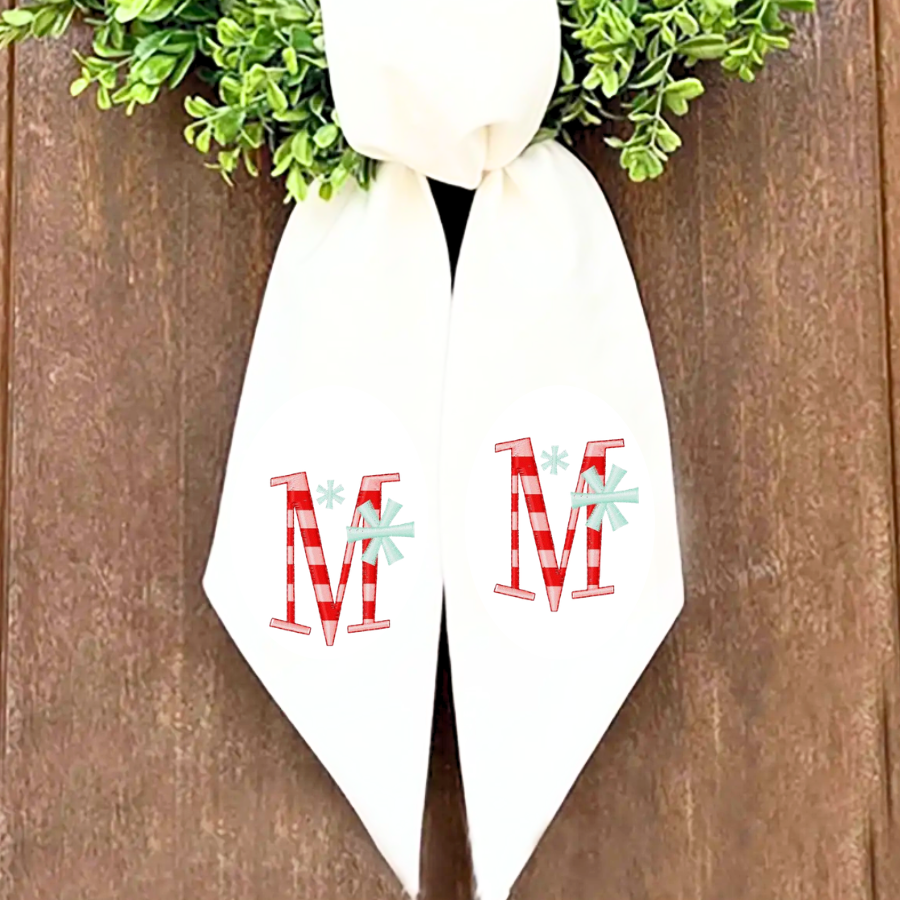 Personalized Candy Cane Monogram Christmas Wreath Sash