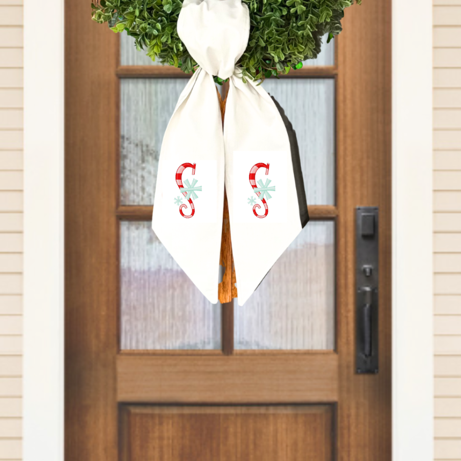 Personalized Candy Cane Monogram Christmas Wreath Sash