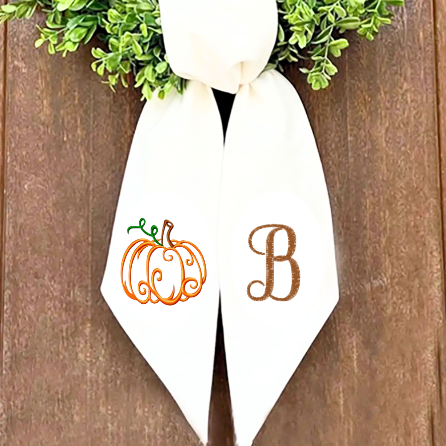 Personalized Pumpkin Wreath Sash, Embroidered Fall Wreath Sash