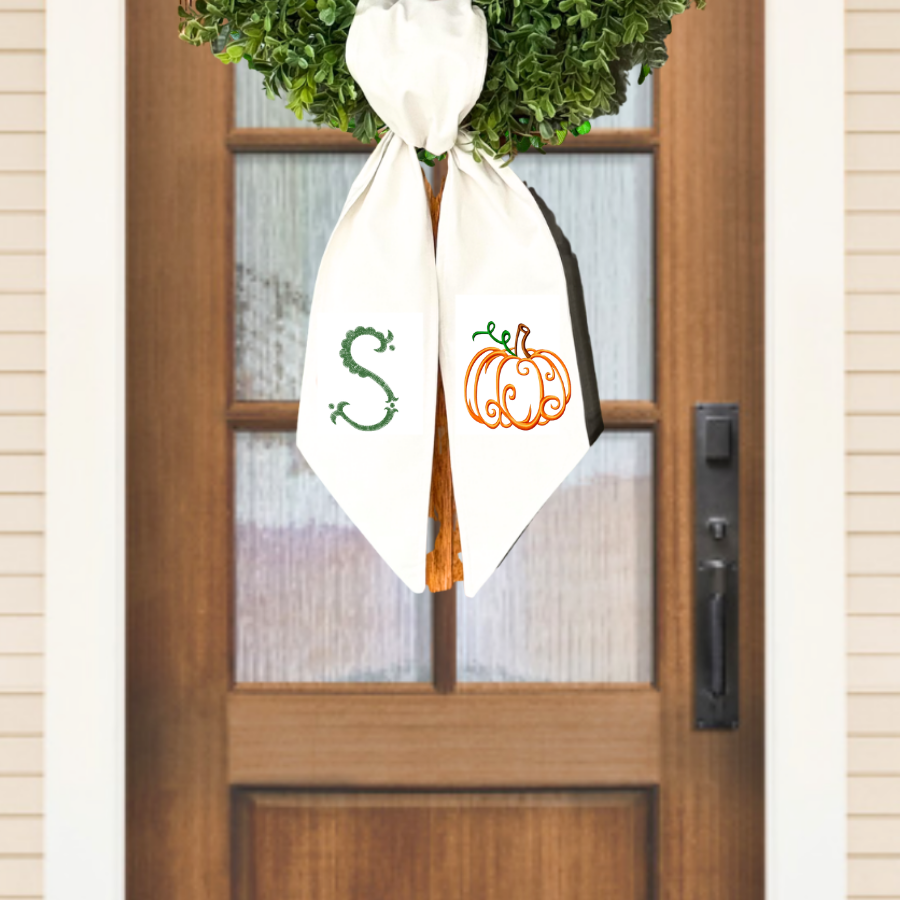 Personalized Pumpkin Wreath Sash, Embroidered Fall Wreath Sash