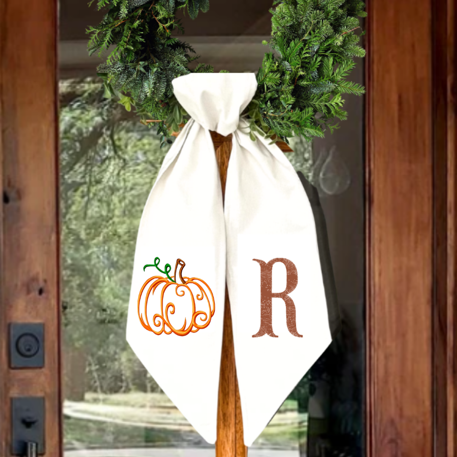 Personalized Pumpkin Wreath Sash, Embroidered Fall Wreath Sash