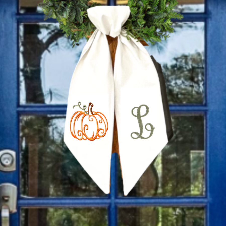 Personalized Pumpkin Wreath Sash, Embroidered Fall Wreath Sash