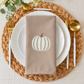 Embroidered White Pumpkin Dinner Napkins – Taupe Fall & Thanksgiving Cloth Napkins