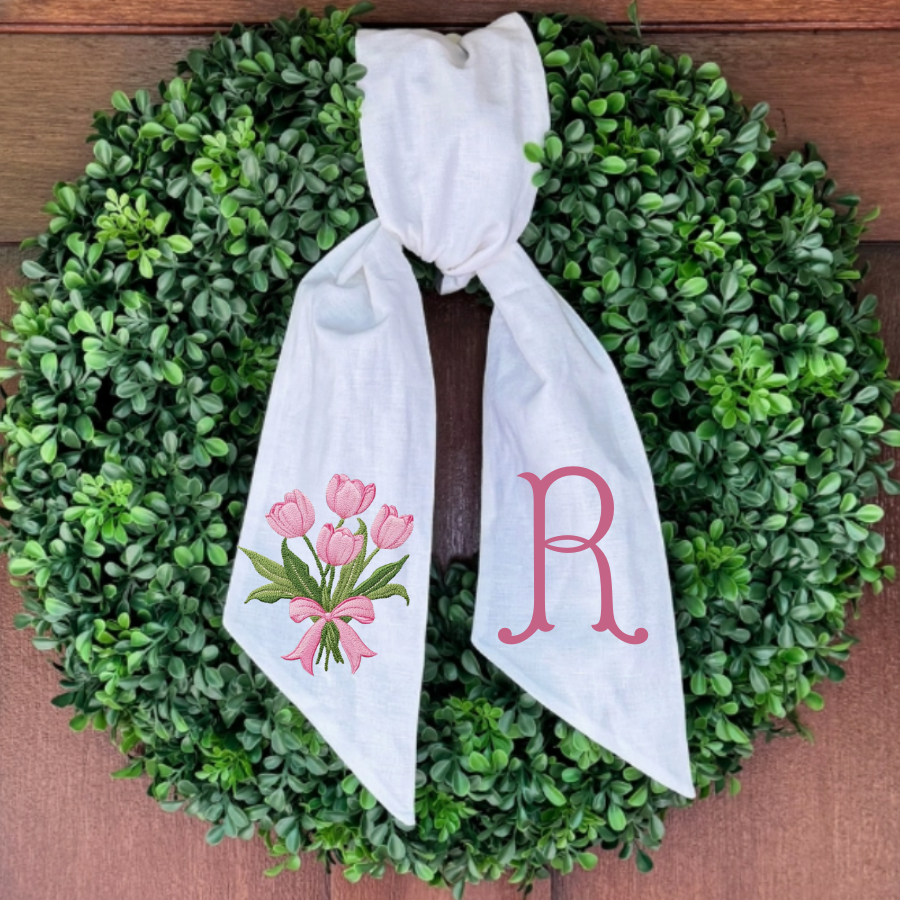 Personalized Tulip Wreath Sash – Monogrammed Spring Door Décor