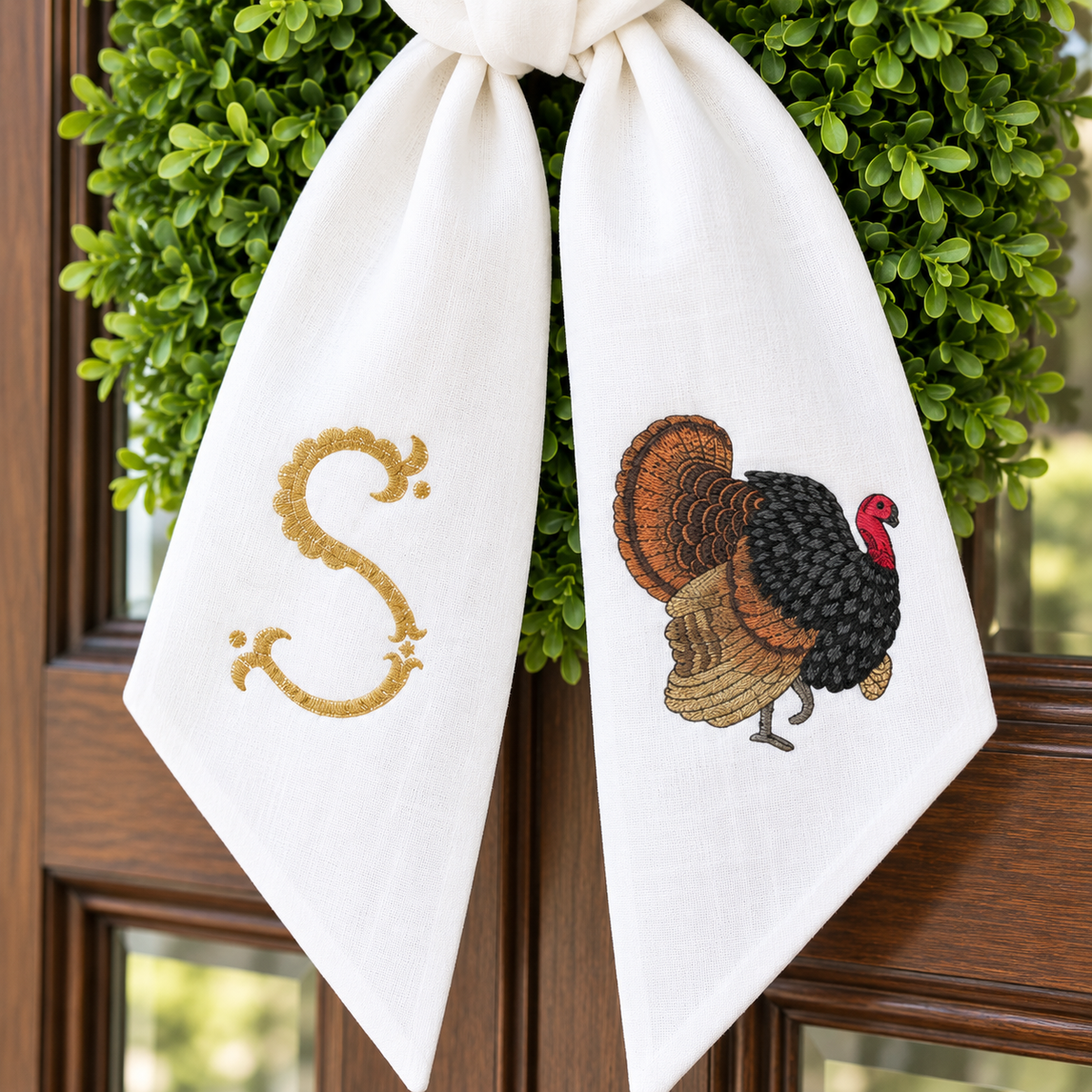 Personalized Thanksgiving Turkey Wreath Sash, Monogrammed Fall Door Decor