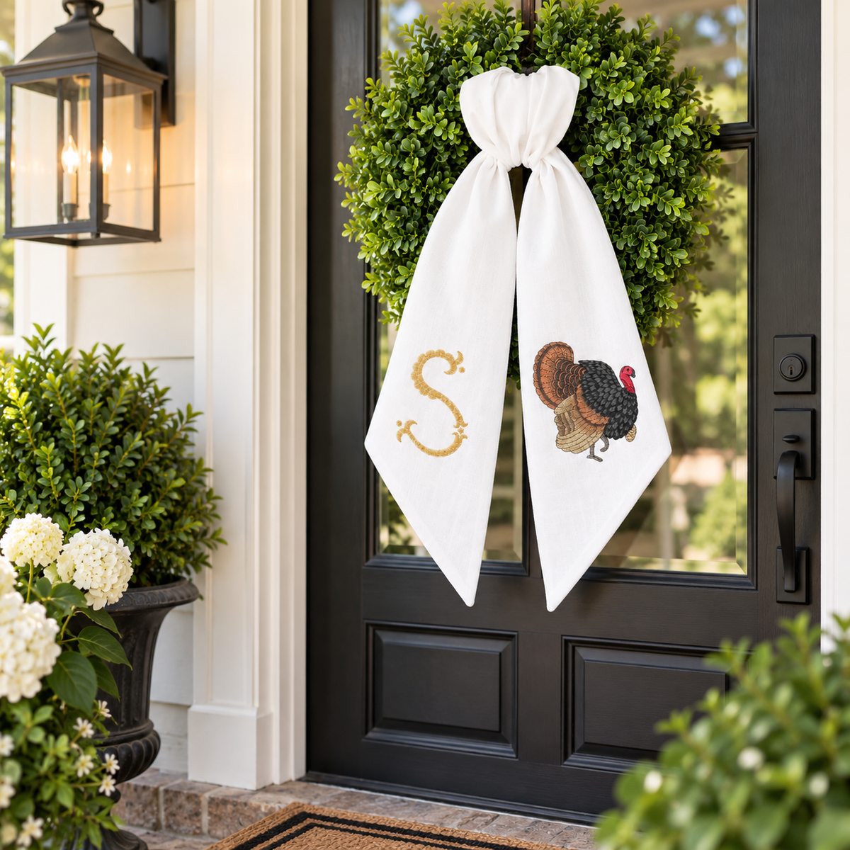 Personalized Thanksgiving Turkey Wreath Sash, Monogrammed Fall Door Decor