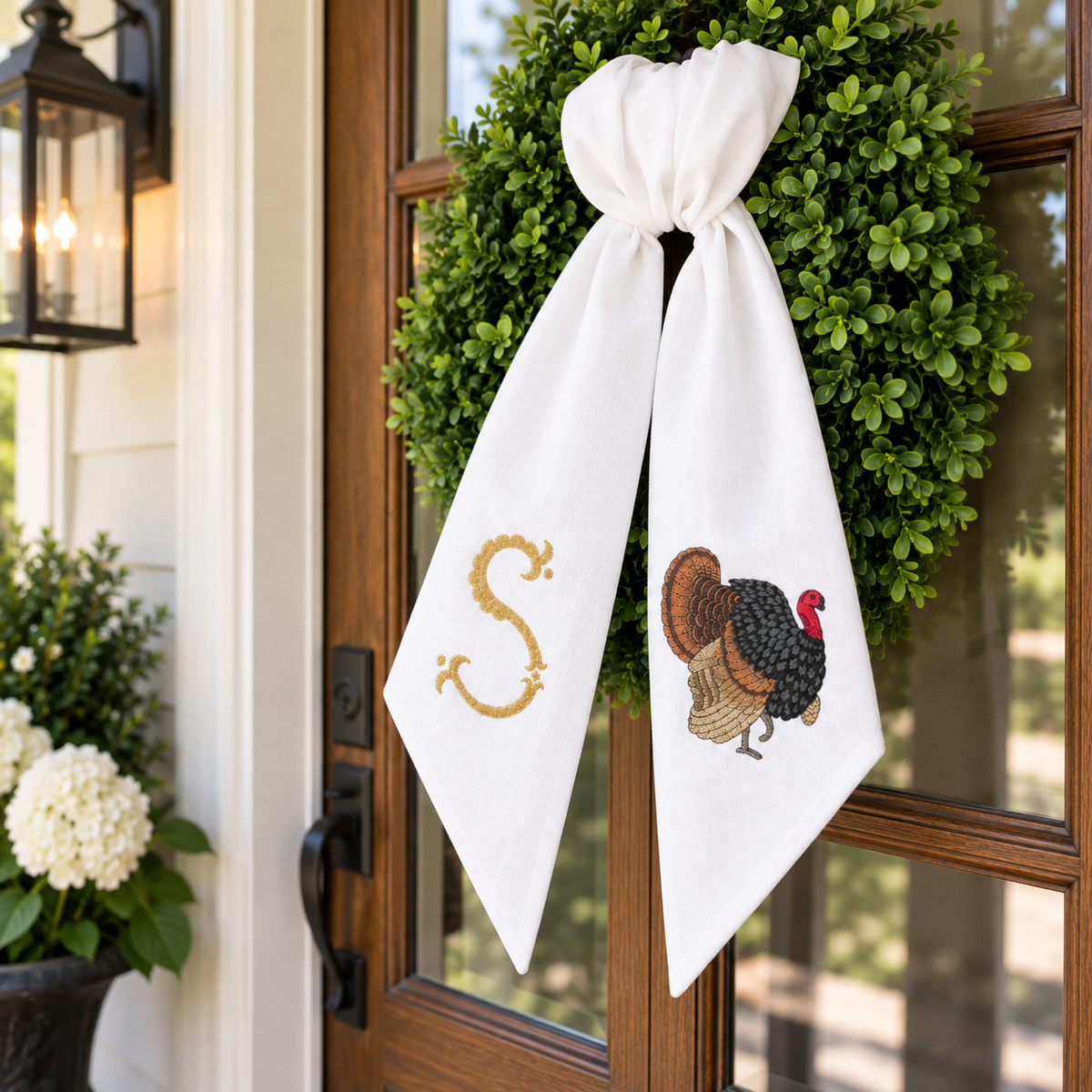 Personalized Thanksgiving Turkey Wreath Sash, Monogrammed Fall Door Decor