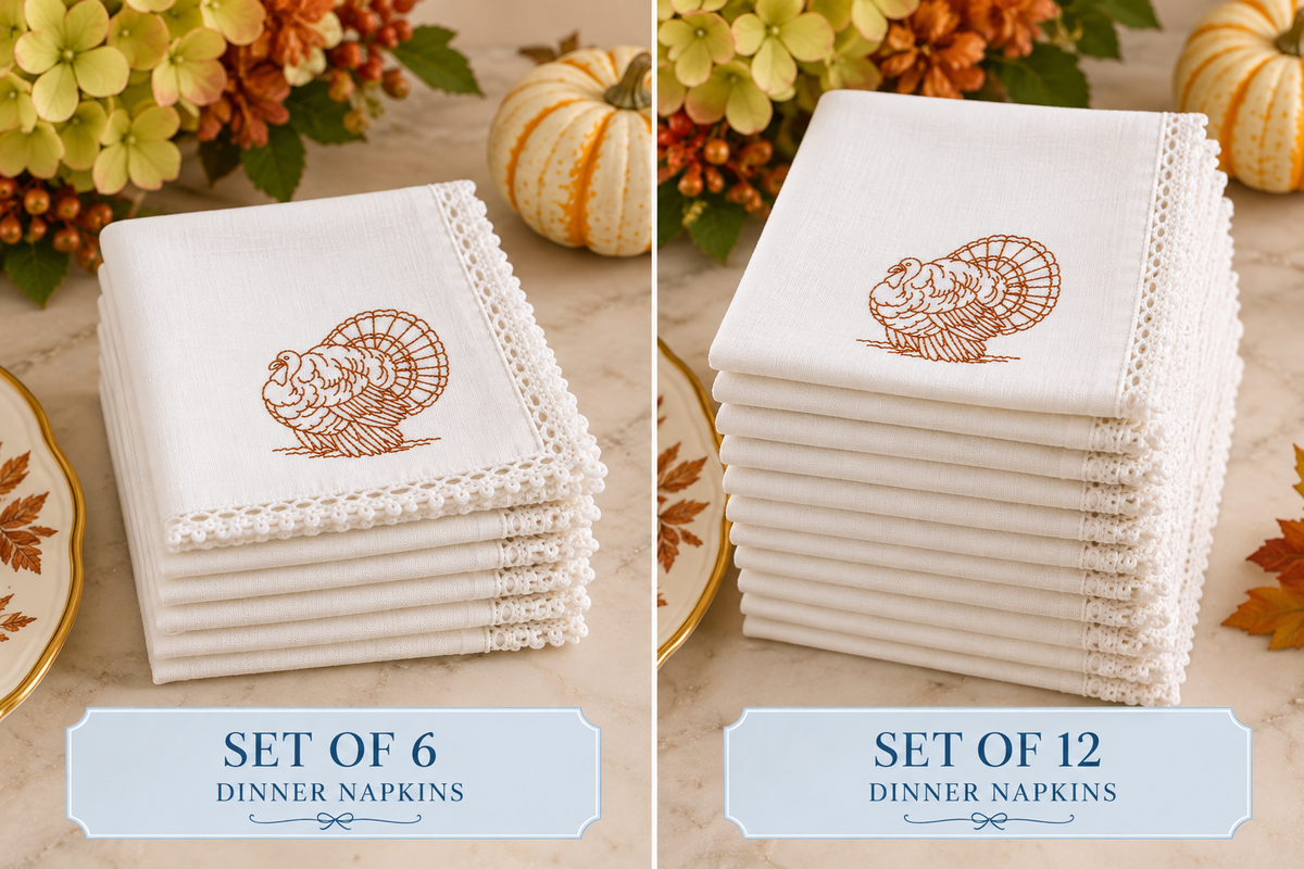 Embroidered Turkey Dinner Napkins | Thanksgiving Table Linens