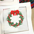 Embroidered Christmas Wreath Cocktail Napkins – Set of 6