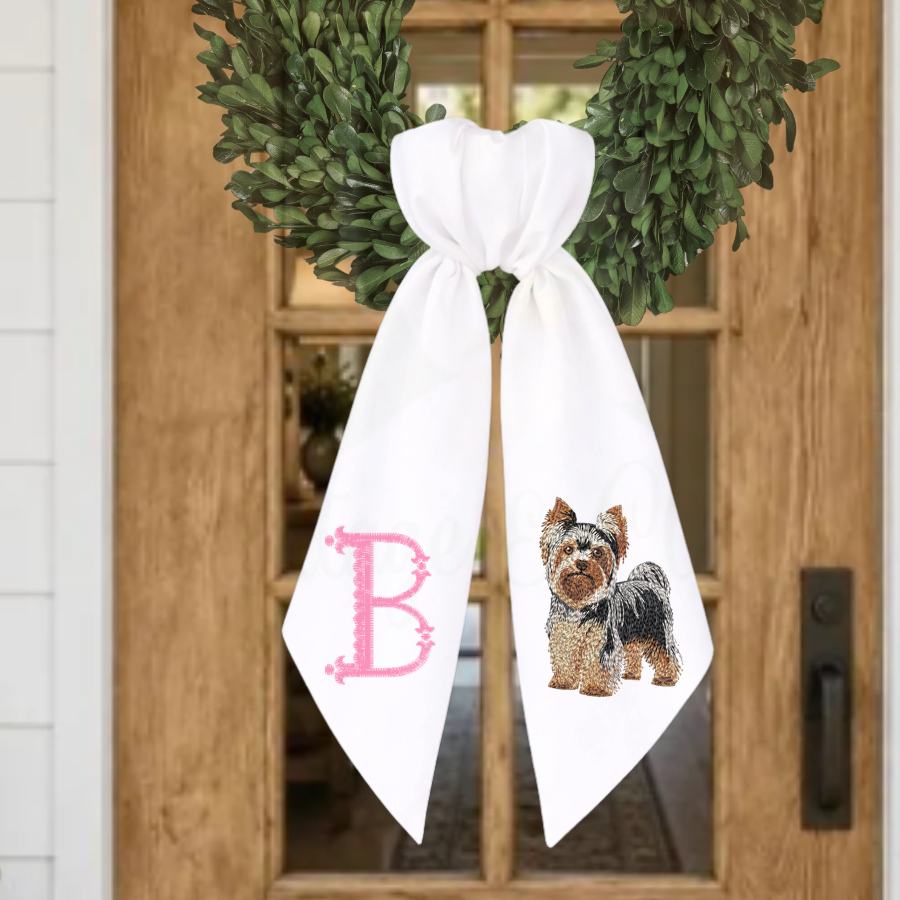 Personalized Yorkshire Terrier Wreath Sash with Monogram