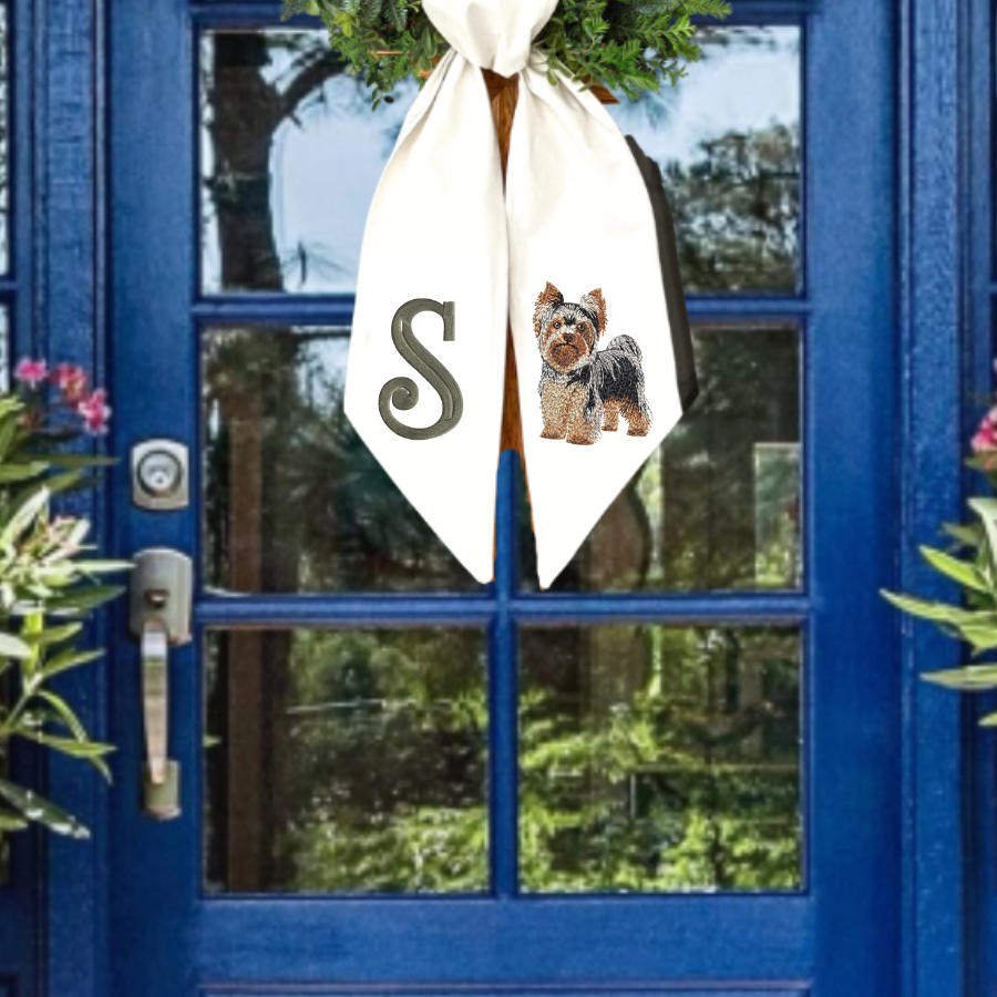 Personalized Yorkshire Terrier Wreath Sash with Monogram