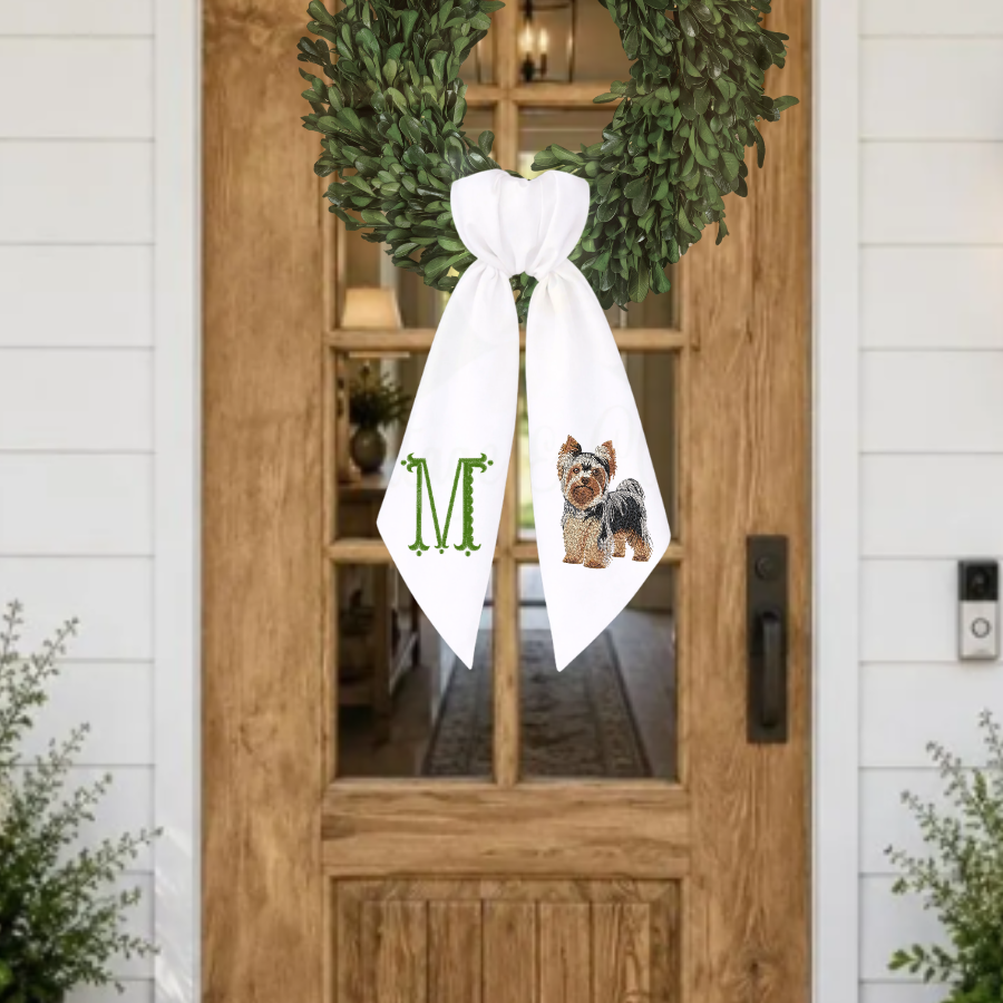 Personalized Yorkshire Terrier Wreath Sash with Monogram